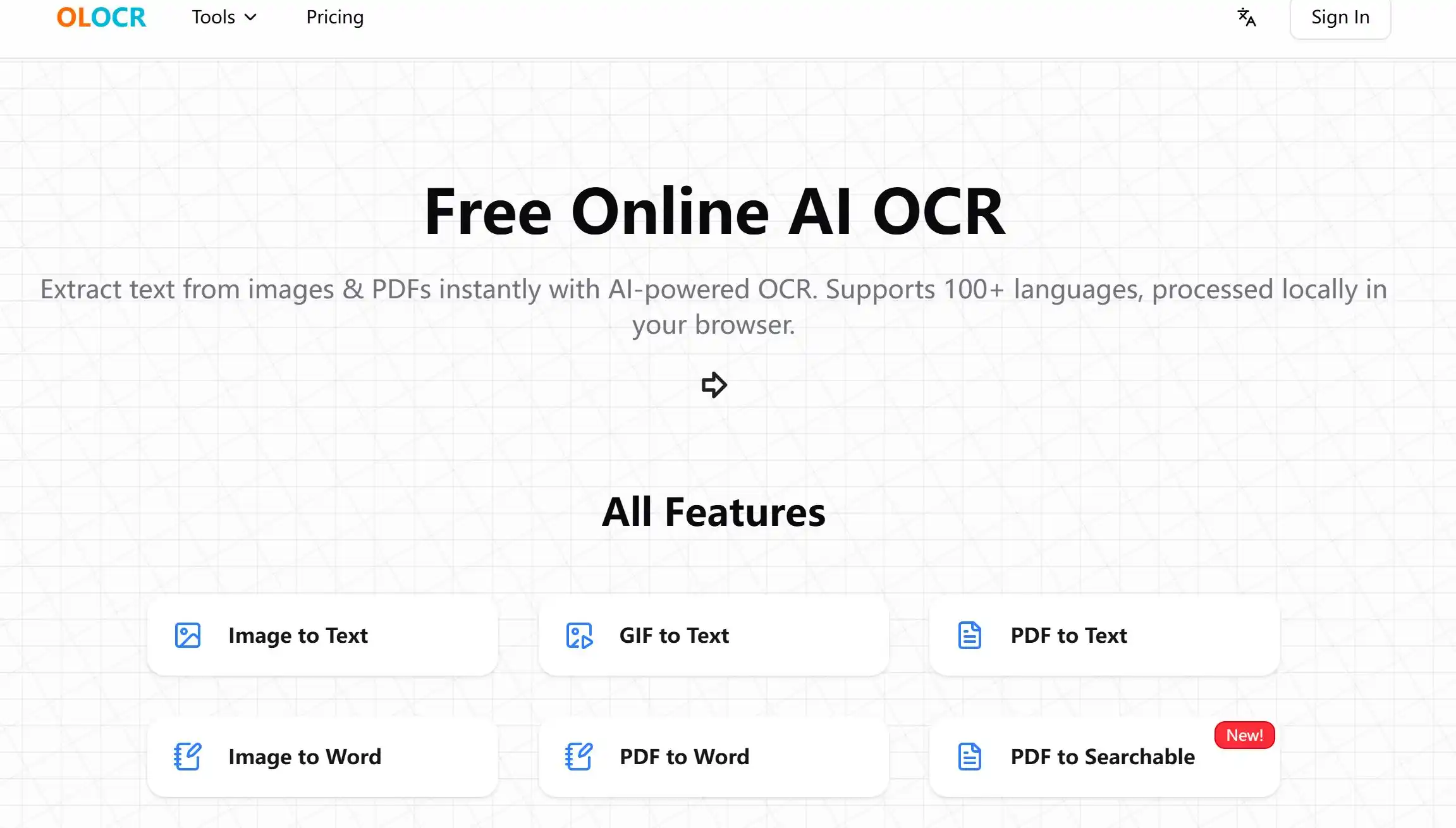 免费在线OCR文字识别工具,支持图片、PDF批量转Word。AI驱动智能校对,所有处理在浏览器本地完成,无需上传文件,最大程度保护隐私,识别准确率最高可达99%。