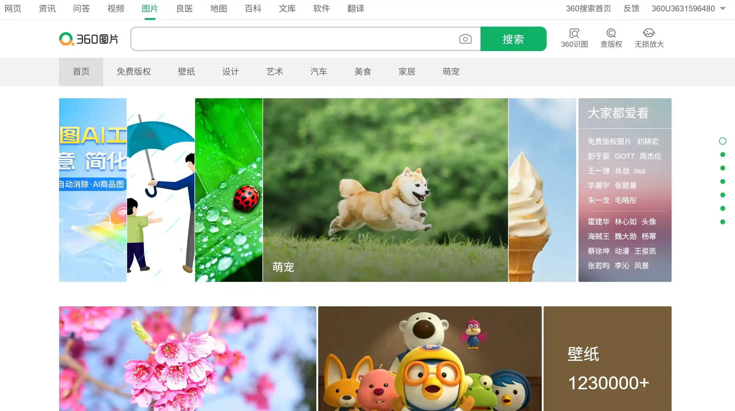 360图片搜索官方网址搜图工具首页示例图