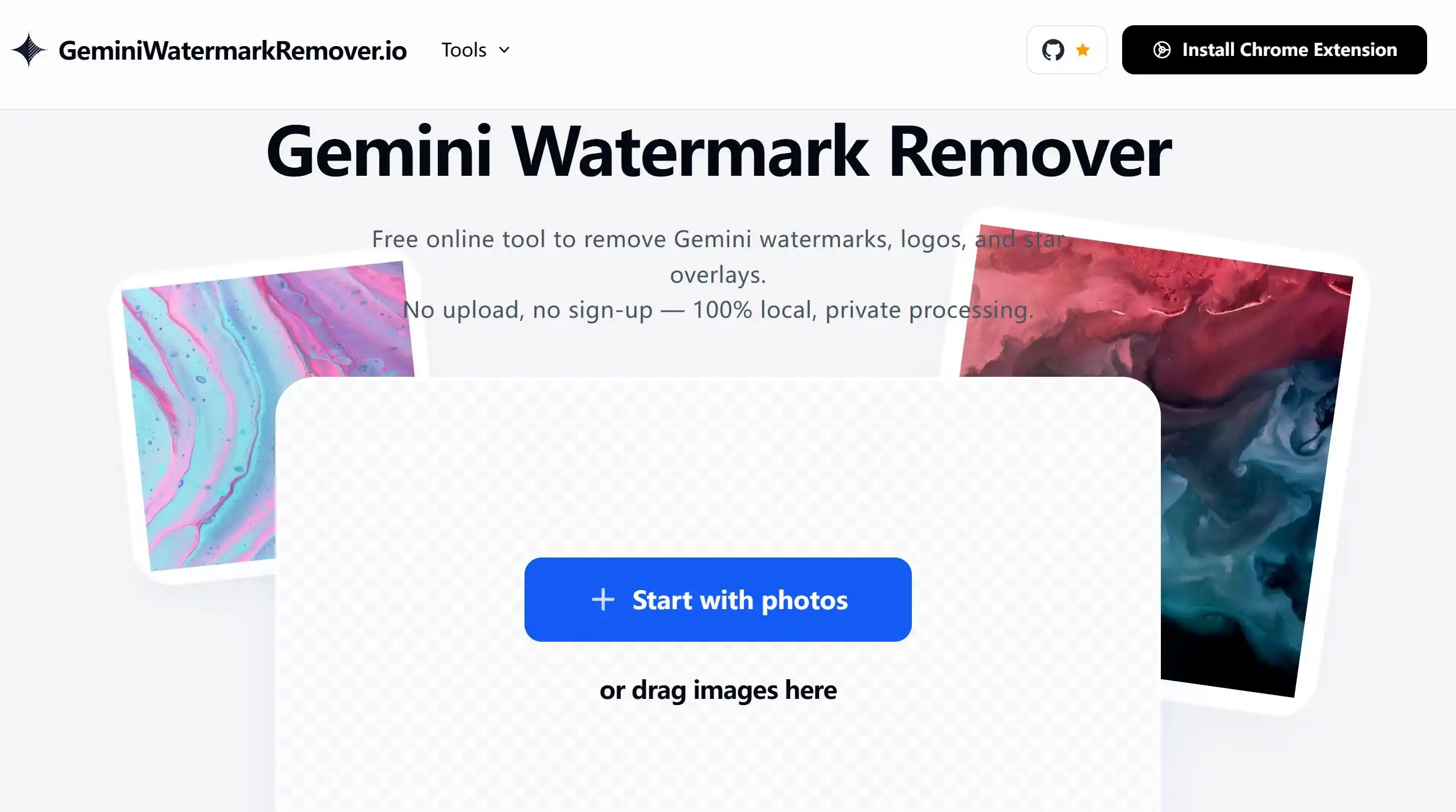 Gemini Watermark Remover图片去水印工具官方网站首页示例图展示
