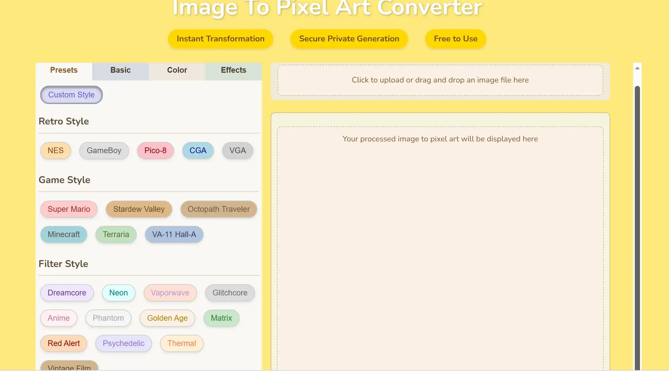 图片转像素画Image to Pixel 官方网站首页示例图展示