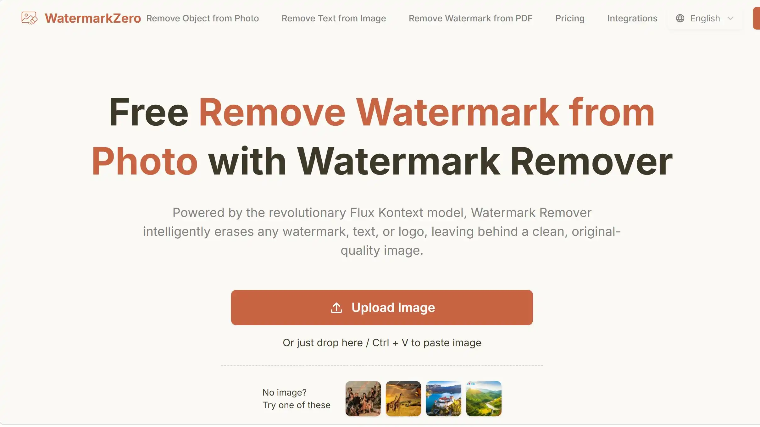 Watermark Zero去水印官方网站首页示例图展示
