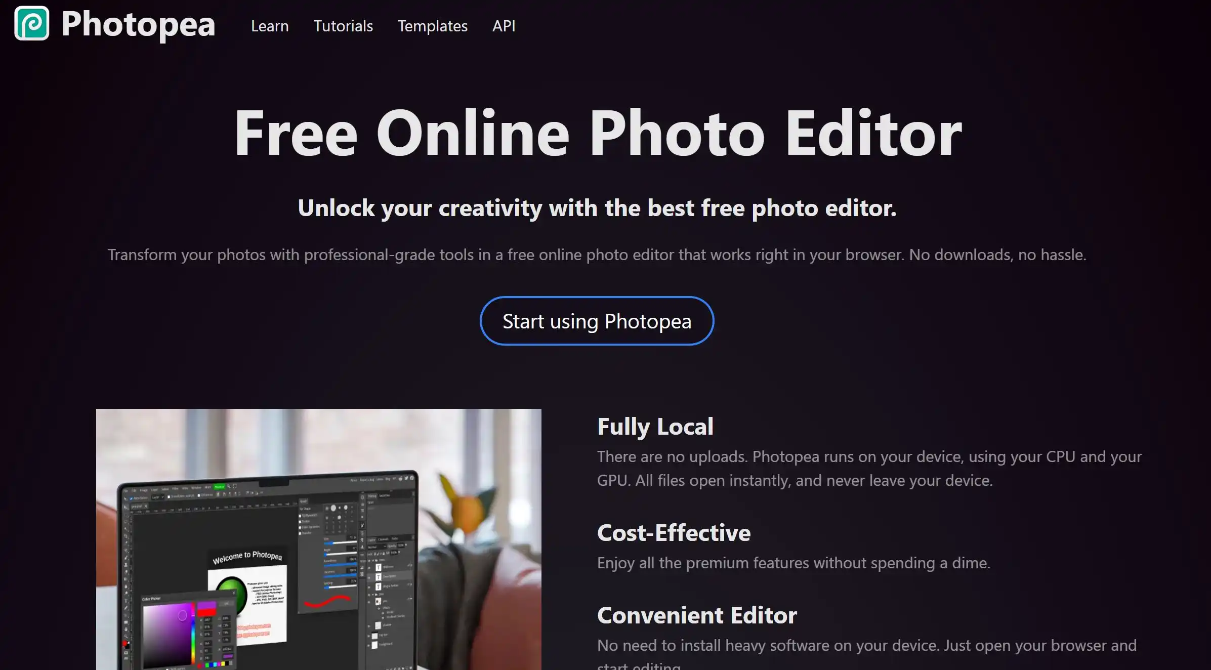 在线图片工具Photoshop官方网站首页示例图展示