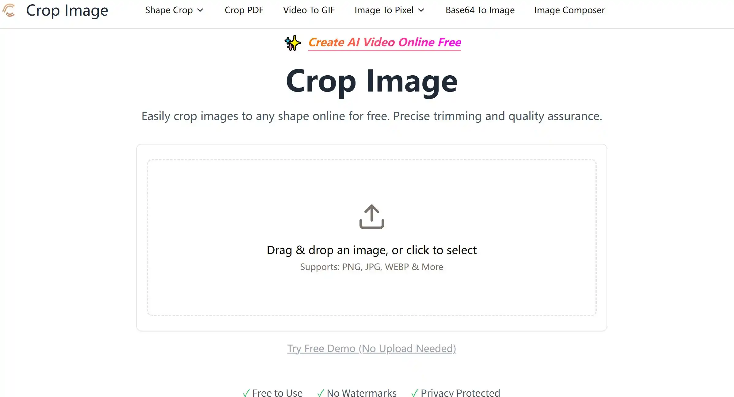 图片在线裁剪工具Crop Image官方网站首页示例图展示